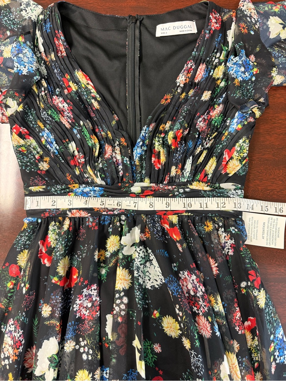 Mac Duggal Size 2 Black 67934 Floral Wrap Maxi Dress Butterly Sleeve Tiered NWT - Picture 15 of 15